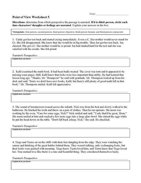 point of view worksheet grade 5
